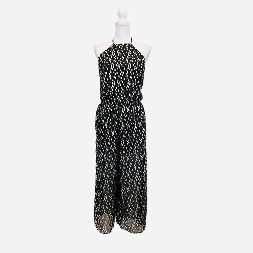 June and Hudson Halter Black Gold Dots Jumpsuit